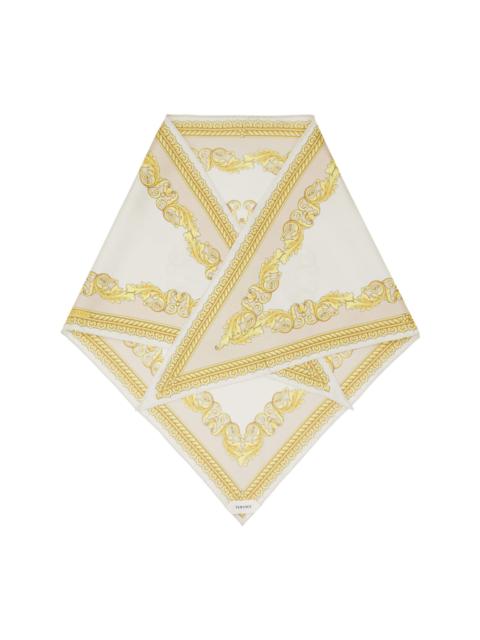 VERSACE Off-White & Yellow Silk Twill Triangle Head Scarf