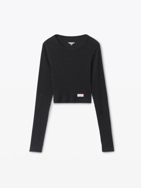 Alexander Wang Crystal Hotfix Cropped Long sleeve Tee