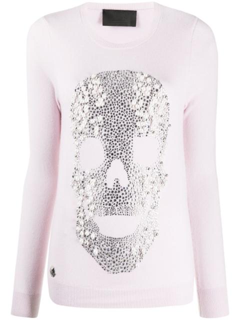 PHILIPP PLEIN crystal and pearl skull jumper