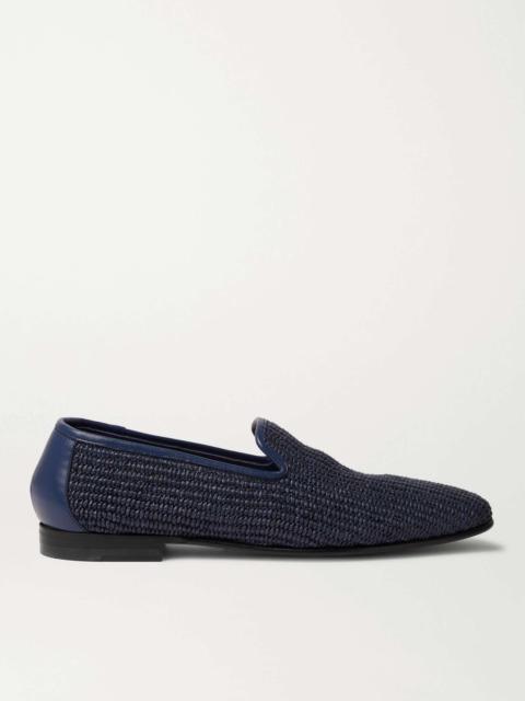 Manolo Blahnik Mario Leather-Trimmed Raffia Loafers