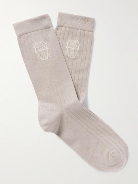Brunello Cucinelli Logo-Jacquard Ribbed Cotton Socks