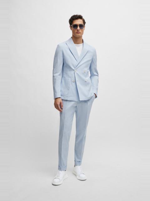 BOSS SLIM-FIT SUIT IN STRIPED STRETCH-COTTON SEERSUCKER