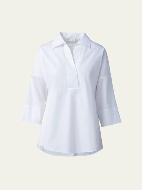 AKRIS Kimono-Sleeve Split-Neck Blouse