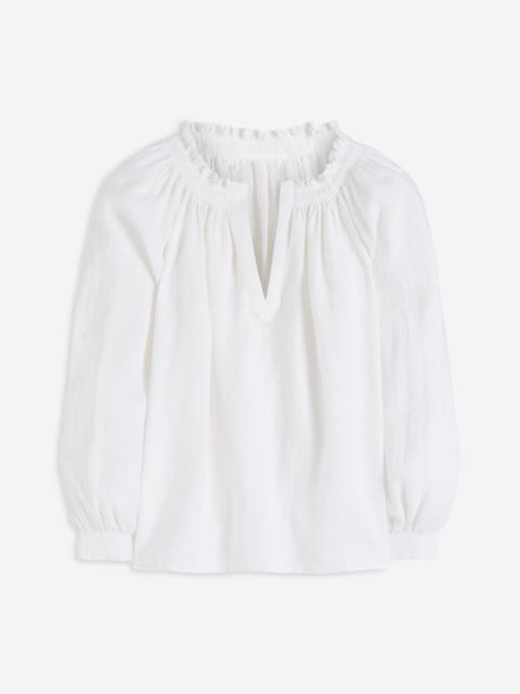 BODEN Serena Pleat Neck Linen Top-White