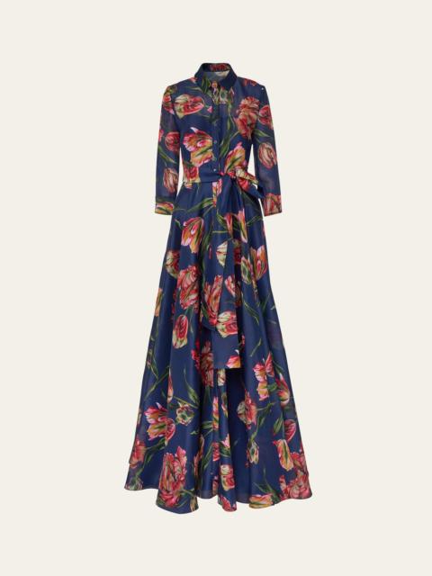 CAROLINA HERRERA Floral Silk Belted Long-Sleeve Trench Gown