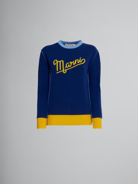 Marni BLUE WOOL SWEATER WITH LOGO
