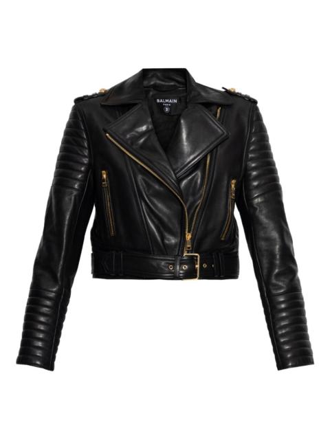 Balmain asymmetrical-zip leather jacket