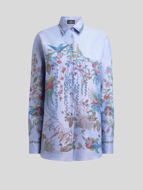 Etro OXFORD COTTON SHIRT WITH PLACED FLORA AND FAUNA PRINT