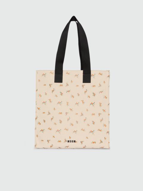 MSGM Ecru canvas tote with print and contrasting handles