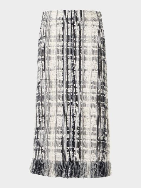AKRIS Striped Raw Cotton Tweed Midi Skirt