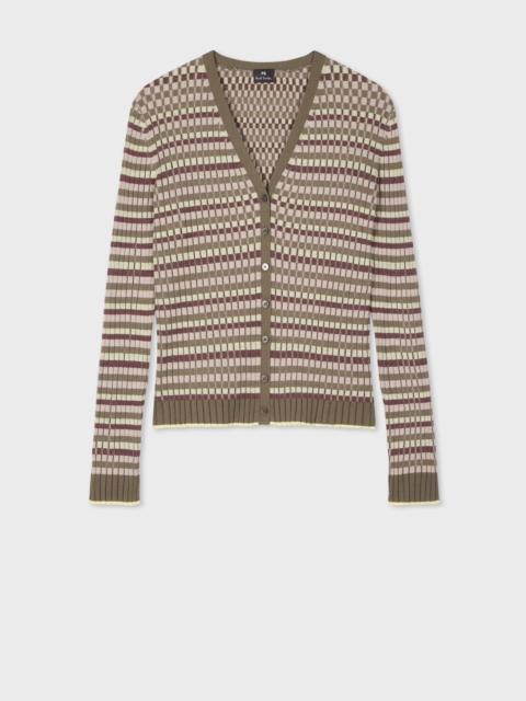 Paul Smith Women's Green and Purple Stripe Ribbed V-Neck Cardigan
