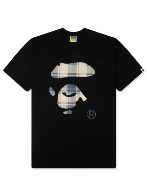 A BATHING APE® BAPE CHECK APE FACE TEE - BLACK/BLUE