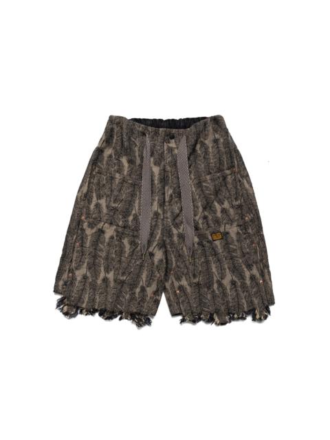 Kapital 12oz MAGPIE Denim W-Knee EASY Shorts - Black x Beige