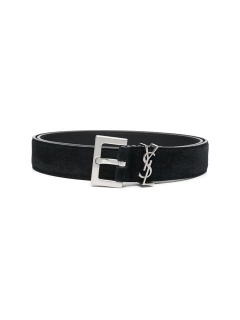 SAINT LAURENT logo-plaque leather belt