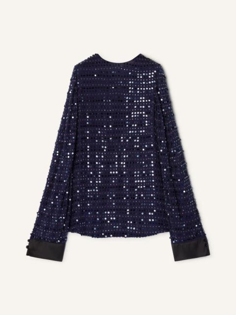 Lanvin EMBROIDERED LONG SLEEVED SILK TOP