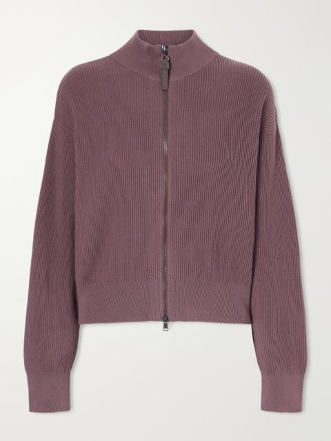 Brunello Cucinelli Ribbed Cotton Zip-up Turtleneck Cardigan