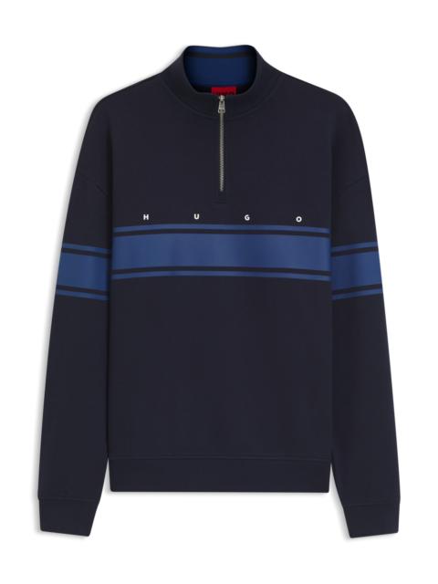HUGO ZIPPER NECK COTTON SWEATSHIRT WITH PRINTED STRIPES