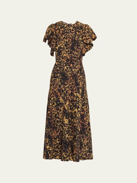 ULLA JOHNSON Blithe Flutter-Sleeve Midi Dress