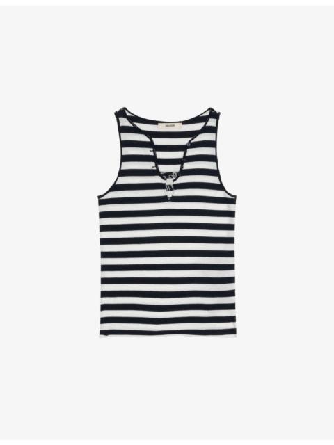 Zadig & Voltaire Tif Rhinestone-Embellished Striped Cotton Tank