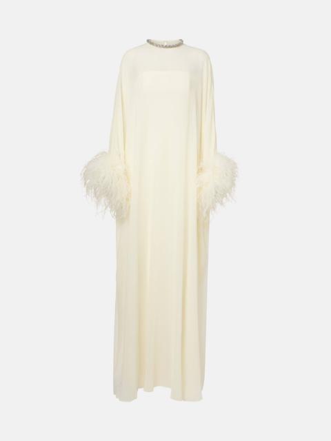 ROLAND MOURET Feather-trimmed caped silk chiffon gown
