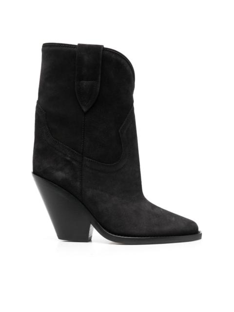 pointed-toe suede boots