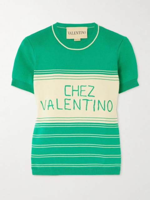Valentino Embroidered Striped Cotton T-shirt
