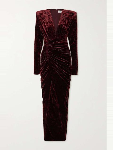 Ruched stretch-velvet maxi dress