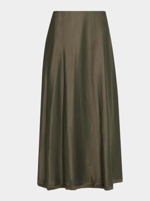 Vince Pleated Satin Midi Skirt