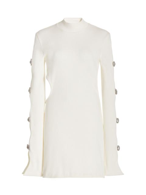 MACH & MACH Crystal-Embellished Ribbed Cotton Mini Dress white