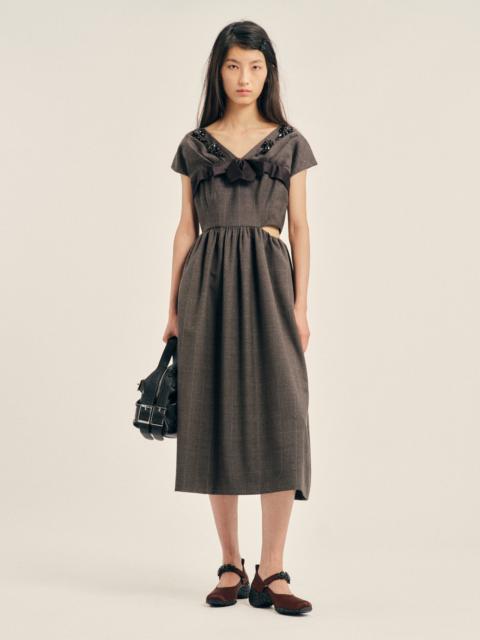 Simone Rocha Embellished Gathered Sleeve Bite Detail Flare Dress