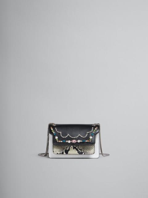 BLACK WHITE AND PYTHON-PRINT LEATHER MEDIUM TRUNK SLIM BAG