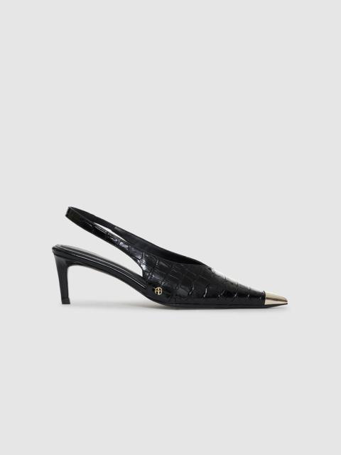 ANINE BING Nina Heels With Metal Toe Cap - Black Embossed