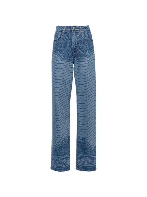 laser-print straight-leg jeans