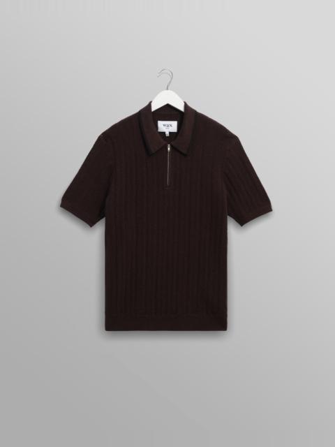 Wax London Bury - Dark Brown Stripe Zip Polo