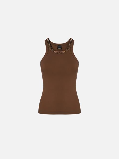 PINKO RIBBED TOP WITH BEJEWELLED EMBELLISHMENT