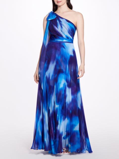 Marchesa ONE SHOULDER PLEATED GOWN