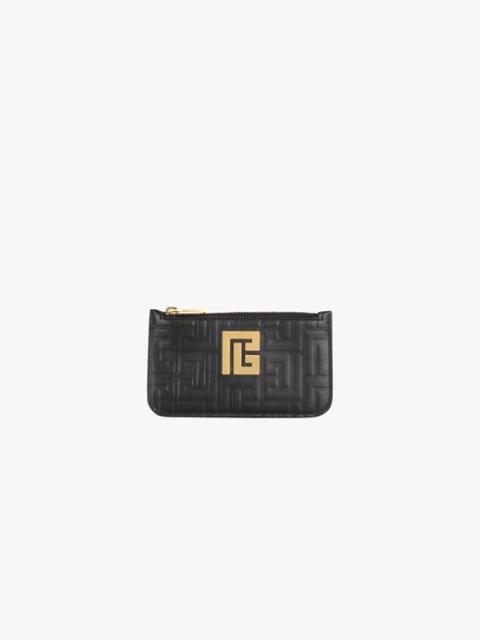 Balmain Black debossed leather card holder with Balmain monogram