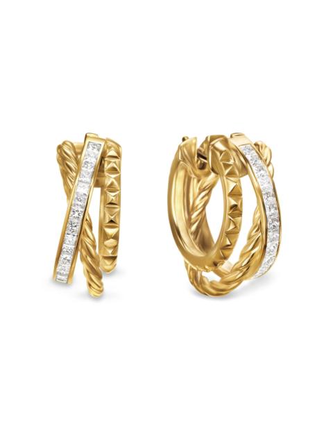 DAVID YURMAN Women's Crossover Trio Multi Row Hoop Earrings in 18K Yellow Gold with Diamonds, 18MM - Diamond
