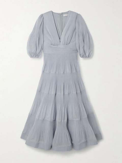 Zimmermann Tiered plissé silk-organza midi dress Light blue