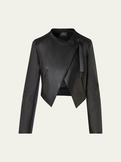 AKRIS Nappa Leather Crop Moto Jacket