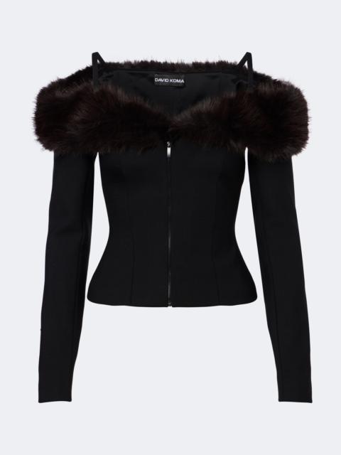David Koma Off-shoulder wool-blend zip-up top