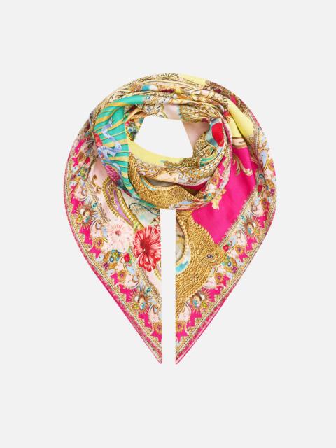 CAMILLA LARGE CRYSTALLED SILK SQUARE SCARF PAINTED PRAYERS