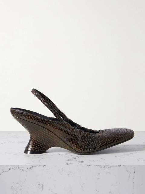Dries Van Noten Snake-effect Leather Slingback Wedge Pumps