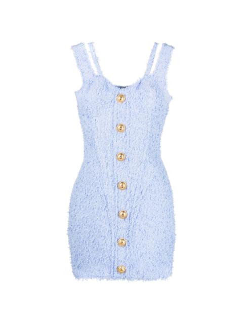 button-embellished tweed minidress