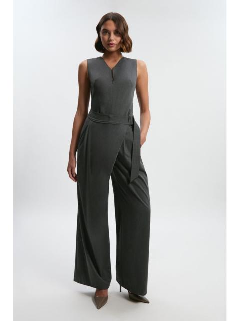KAREN MILLEN Petite Polished Viscose Belted Tailored Wide Leg