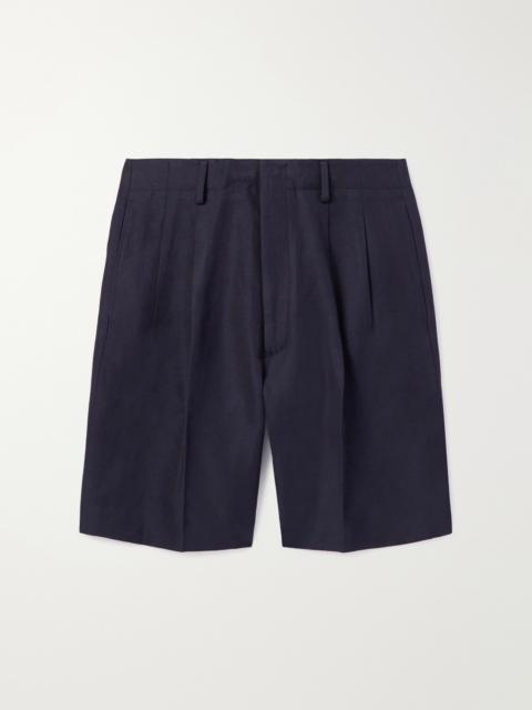 Loro Piana Joetsu Straight-Leg Pleated Cotton and Linen-Blend Twill Bermuda Shorts