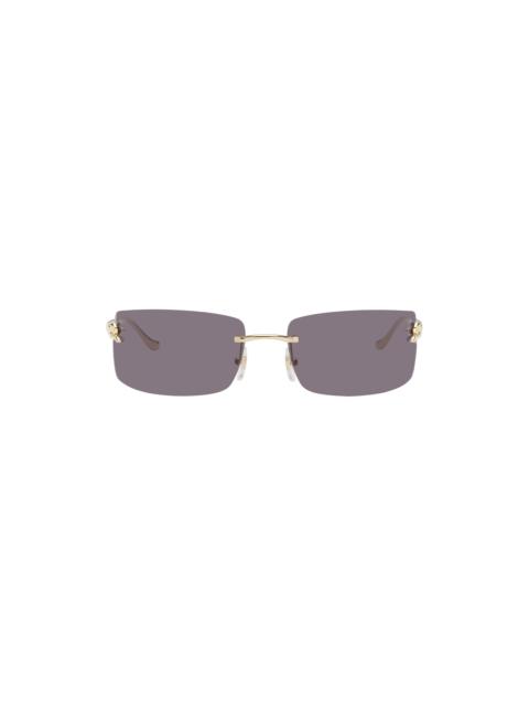 Gold 'Panthère de Cartier' Rectangular Metal Sunglasses