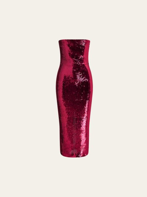 ALEX PERRY Strapless Sequined Mesh Midi Cocktail Dress