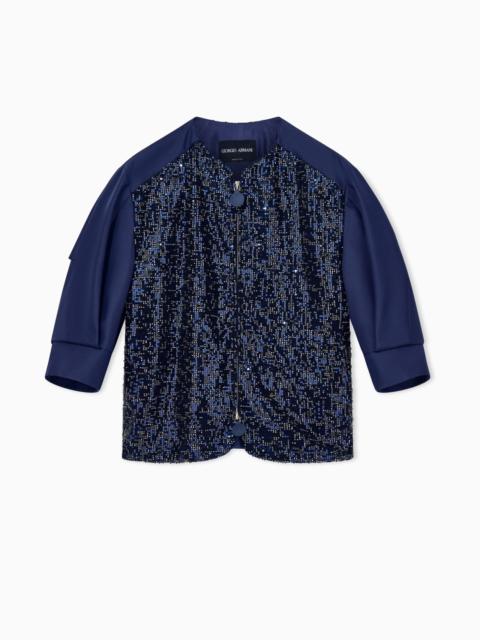 GIORGIO ARMANI EMBROIDERED CROPPED COAT IN SILK SHANGTUNG WITH BEADED FRONT