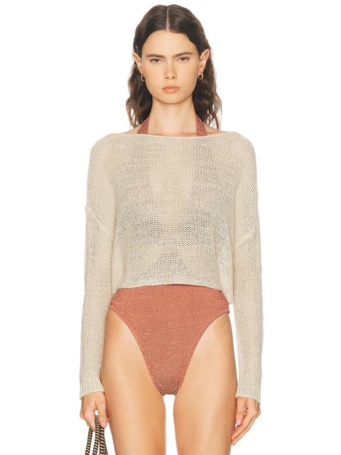 Enza Costa Linen Open Knit Bateau Sweater